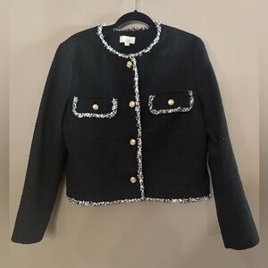 LOFT Black Tweed Blazer with Gold Buttons